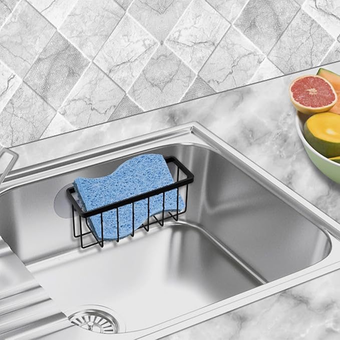 Sponge Holder for Kitchen Sink Suction,Kitchen Sink Sponge Holder,Sink Caddy, Soap Holder,Bathroom,Scrubbers (Black)