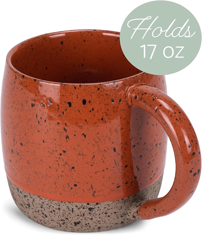 Elanze Designs Speckled Raw Bottom 17 ounce Ceramic Mugs Pack of 4, Burnt Orange