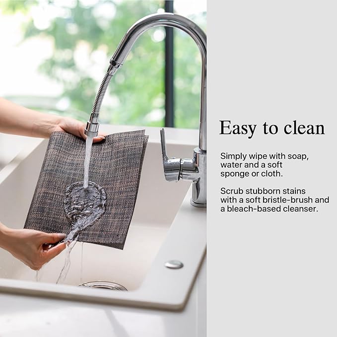 Placemats Set of 12 - Easy Clean Woven Vinyl Placemats for Dining Table, Indoor/Outdoor Place Mats, Washable PVC Table Mats(Black/Brown)