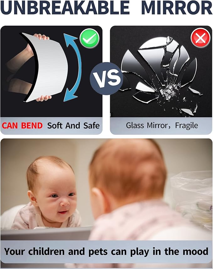 Full Length Mirror for Kids Safety Shatterproof Mirror, Plastic Wall Mirrors, Made Of Acrylic Plexiglass Mirrors, 4 Pcs 12"x12", Long Bedroom Door Closet Mirror's, Workout For Home Gym Body Mirror's