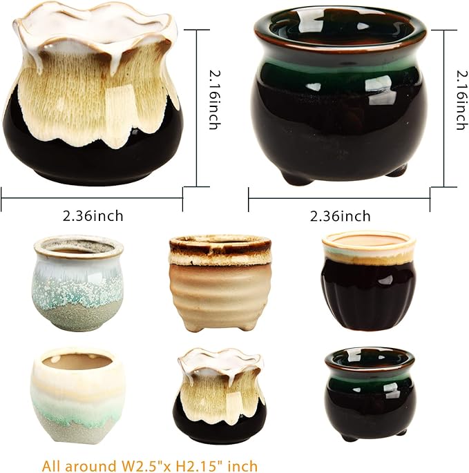 Brajttt 2.5 Inch Succulent Pot with Drainage,Planting/Flower Pots,Small Planter for Mini Plant Ceramic Flowing Glaze Base Serial Set with Holes