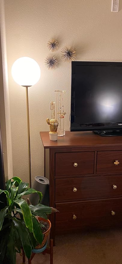Brightech Luna LED Floor lamp, Modern Lamp for Living Rooms & Offices, Great Living Room Décor, Tall Lamp with Frosted Glass Globe, Mid Century Standing Lamp for Bedroom Reading - Brass/Gold