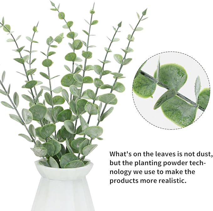 CEWOR 8pcs Eucalyptus Stems Decor 14.1 Inch Artificial Eucalyptus Leaves Fake Greenery Branches for Wedding Centerpiece Flower Floral Arrangement Farmhouse Home Decoration