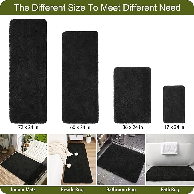 AROGAN Luxury Non Slip Bathroom Rug, Thick Soft and Absorbent Microfiber Bath Mat, Rubber Backing Quick Dry Rugs Carpets, Machine Washable Plush Mats for Shower Floor, Bathroom, 24x36 Inch Black