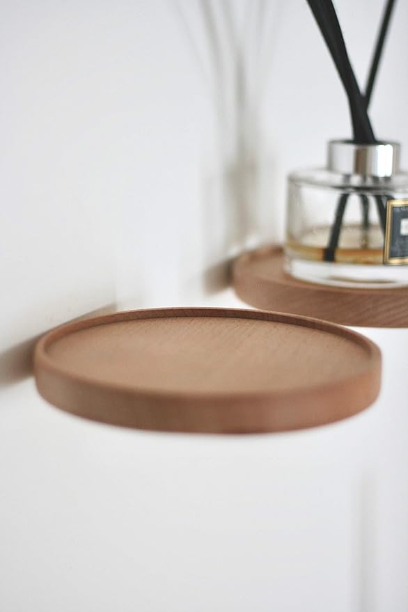 Coracle Floating Shelf wood round Wall Mounted Showcase Wall Shelf Hanging Planter Storage Wooden Shelf for plants photo candle Invisible Wall Decoration Design (Set of 3 Diameter Ø5.9 inch)
