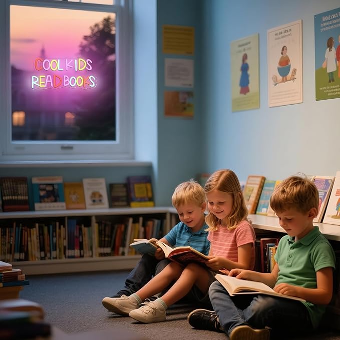 Cool Kids Read Books Neon Sign Reading Corner for Kids Neon Signs for Wall Decor LED Light Library Classroom Book Club Christmas Gift for Kids & Teens(5V2A)