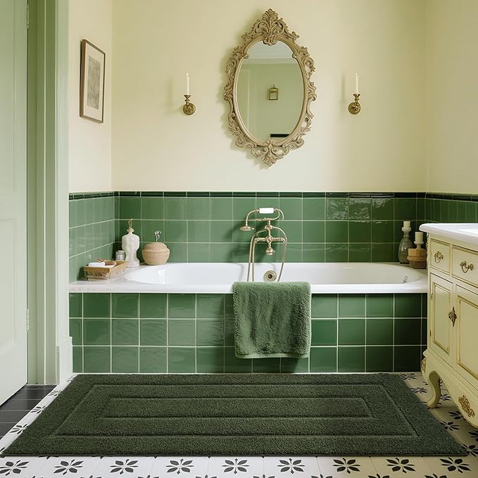 HOMORE Bathroom Runner Rug 24x60 Inch Soft Absorbent Bathroom Rug Runner, Washable Bath Rugs Non Slip Long Bath Rugs Mat for Shower Tub, Olive Green