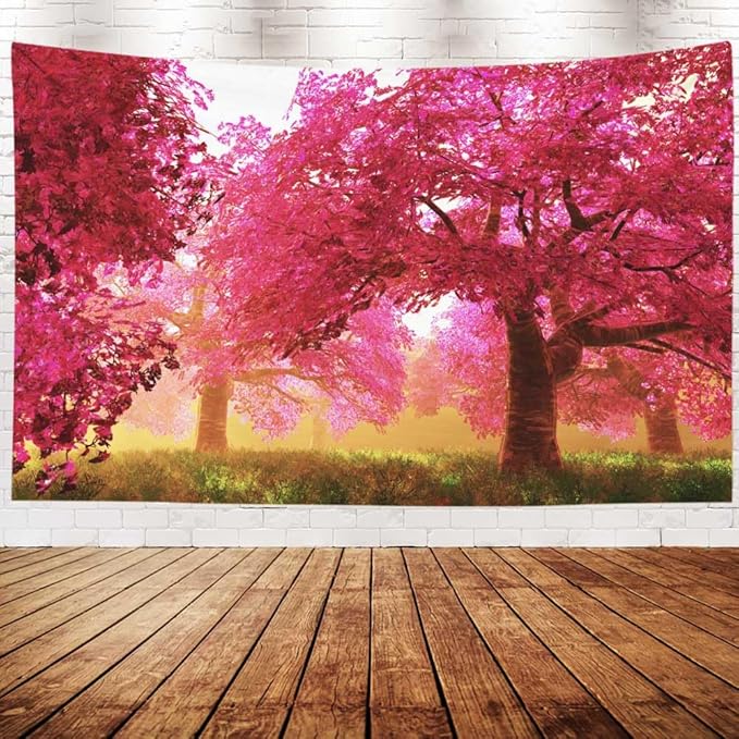 EMMTEEY Forest Nature Wall Hanging - Mysterious Cherry Blossoms Tapestry, Large 92.5X70.9, Perfect for College Dorm