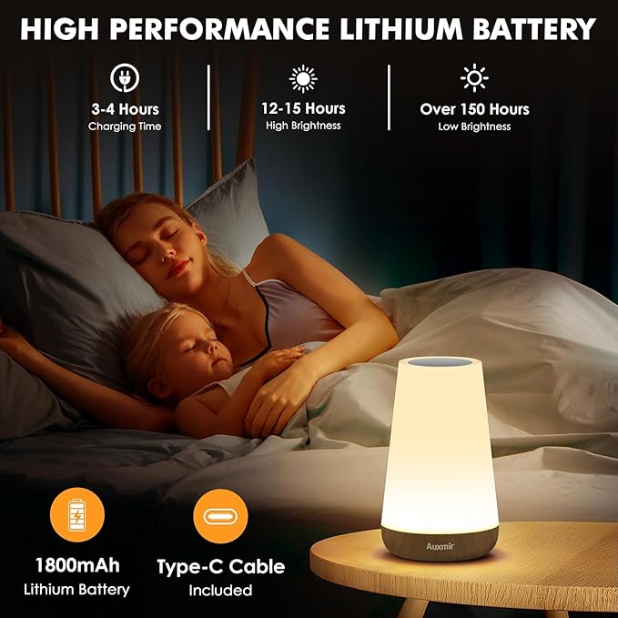 Night Light, Dimmable Touch Lamp for Bedroom, 13 RGB Colors & 5 Brightness, Portable Rechargeable Bedside Table Lamp for Baby Nursery, Night Lights for Bedroom Living Room Bathroom Hallways