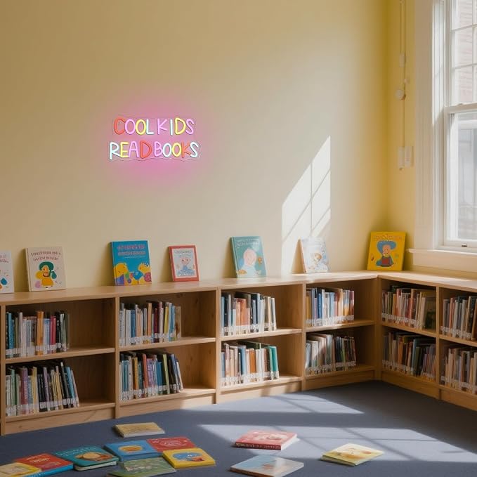 Cool Kids Read Books Neon Sign Reading Corner for Kids Neon Signs for Wall Decor LED Light Library Classroom Book Club Christmas Gift for Kids & Teens(5V2A)