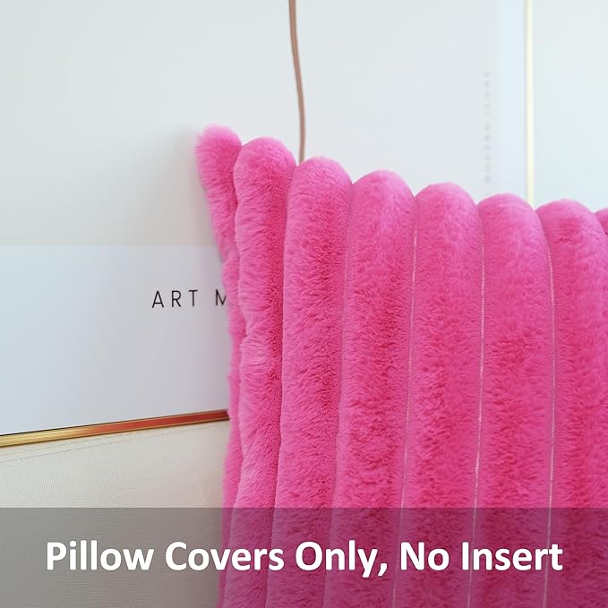 JOJUSIS Pack of 2 Faux Fur Plush Decorative Throw Pillow Covers Couch Cushion Case Soft Pillowcases (Hot Pink, 12 x 20-Inch)