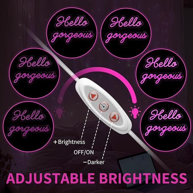 32x5 Inch Hello Gorgeous Neon Sign Pink LED Neon Light Beautiful Wall Art Gift for Girls Party Wall Decor Wedding Birthday Backdrop Bacelorette Party Wth Dimmable Switch