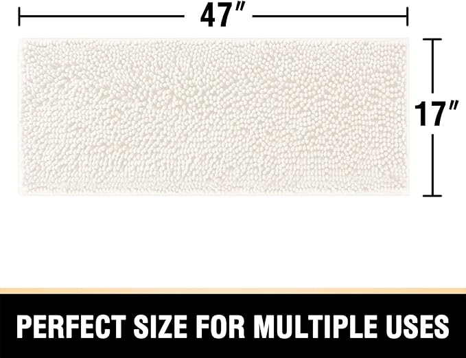 H.VERSAILTEX Bathroom Rugs Bath Mats Non Slip Chenille Bathroom Runner Rug 47x17 Extra Soft and Absorbent Shaggy Rugs Washable Dry Fast Plush Area Carpet Mats for Bath Room, Tub - Ivory
