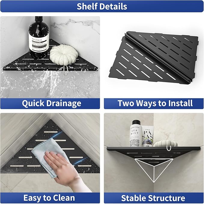 Corner Shower Shelf 10" Matte Black 304 Stainless Steel Slot Design Recessed Corner Shelf Bathroom Shower Shelf for Tiled Wall