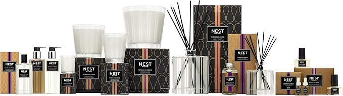 NEST New York Reed Diffuser, Moroccan Amber - 5.9 fl oz - Fragrance for Up to 90 Days - Reusable, Refillable Glass Holder - Includes 8 All-Natural Reed Sticks - Flame Free