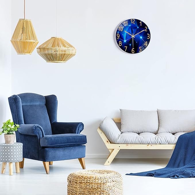 Lafocuse 12 Inch Silent Blue Wall Clocks Battery Operated for Bedroom, Constanplanet Blue Wall Clock for Living Room Kitchen Decor