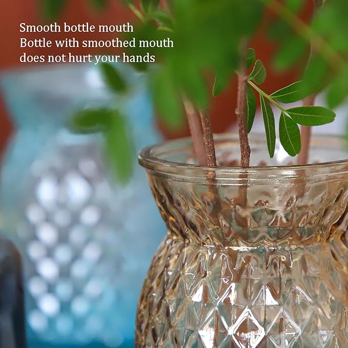 OFFIDIX Glass Vase,6.5 * 4.5in Large Mouth Shape Geometric Faceted Design Flower Vase for Weddings,Events,Decorating,Office,Home Decor