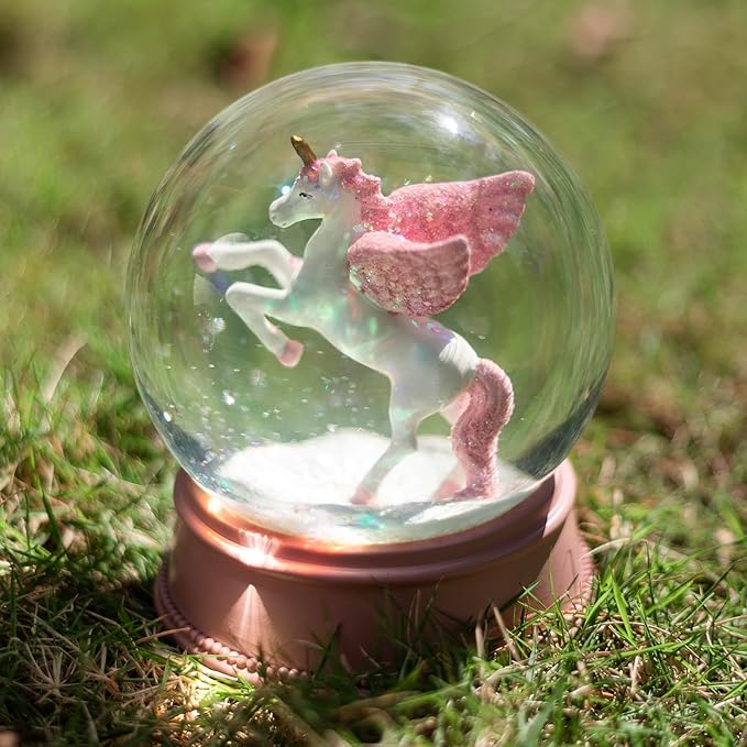 Unicorn Snow Globes for Girls, 100MM Pink Glitter Glass Snowglobe, Christmas Birthday Gifts for Friends, Wife(Pink)