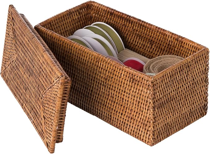 KOUBOO La Jolla Rectangular Rattan Box, Honey-Brown Toilet Roll Storage Basket