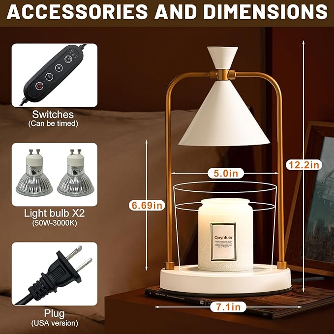 Candle Warmer Lamp with Timer Dimmer, Birthday Gifts for Women Mom, House Warming Gifts New Home Room Decor, Plug-in Operated Wax Melt Warmer for Scented Jar Candles with 2 Bulbs