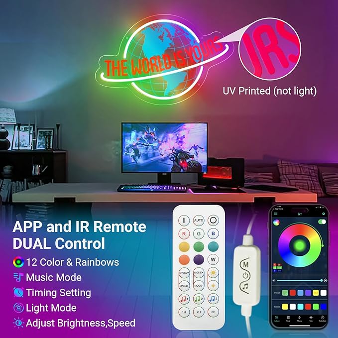The World is Yours Neon Sign, Remote Planet LED Neon Light Lamp for Wall Decor, USB Power for Man Cave Home Bar Bistro Club Cafe Wedding Game Room Bedroom Birthday Gift Graduation Party (Multicolor)