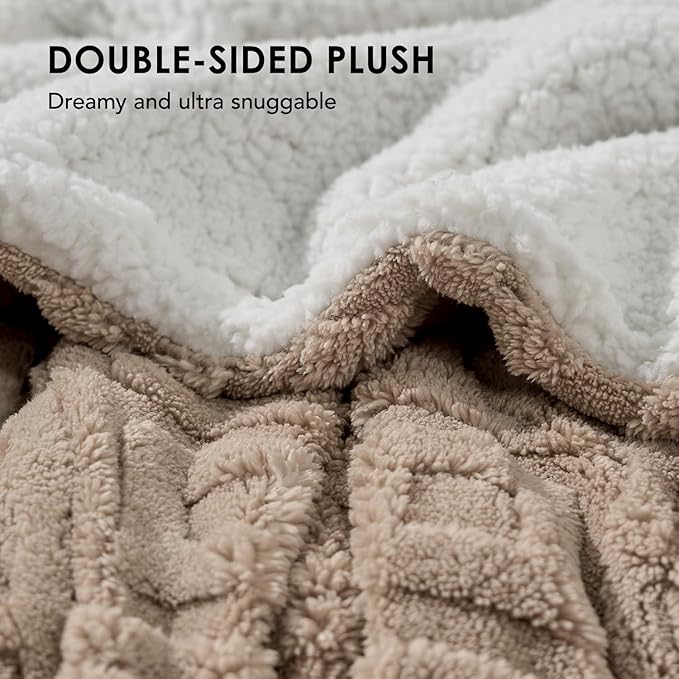 EVERGRACE Jacquard Boho Sherpa Fleece Throw Blanket for Couch, Super Soft Cozy Fuzzy Plush Blankets for Winter, Reversible Thick Warm Blanket for Bed, Sofa, Living Room, Khaki Tan, 108" x 90"