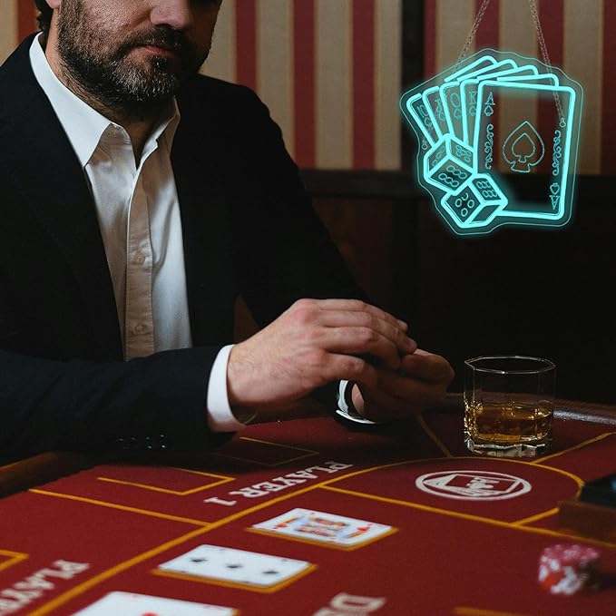 Gamerneon Blue Poker Neon Signs Dice Neon Signs Wall Decor Straight Flush Led Light for Bedrooms Bar Clubs Casinos Hotels Game Room Man Cave Party Decorations