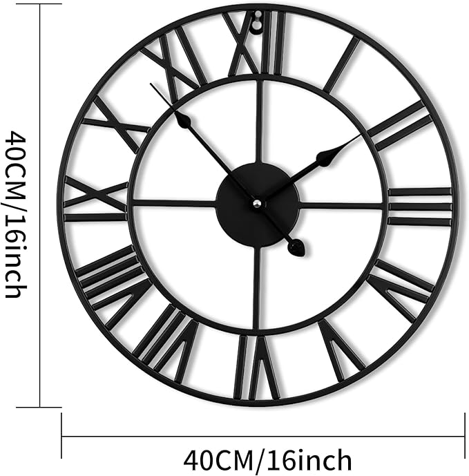 16inch/40cm Wall Clock for Bedroom,Living Room,Office,Bathroom,Battery Operated Large Silent Retro Unique Clocks for Home and Kitchen,Classroom,Farmhouse (Iron Roman Numerals, 16 inches)