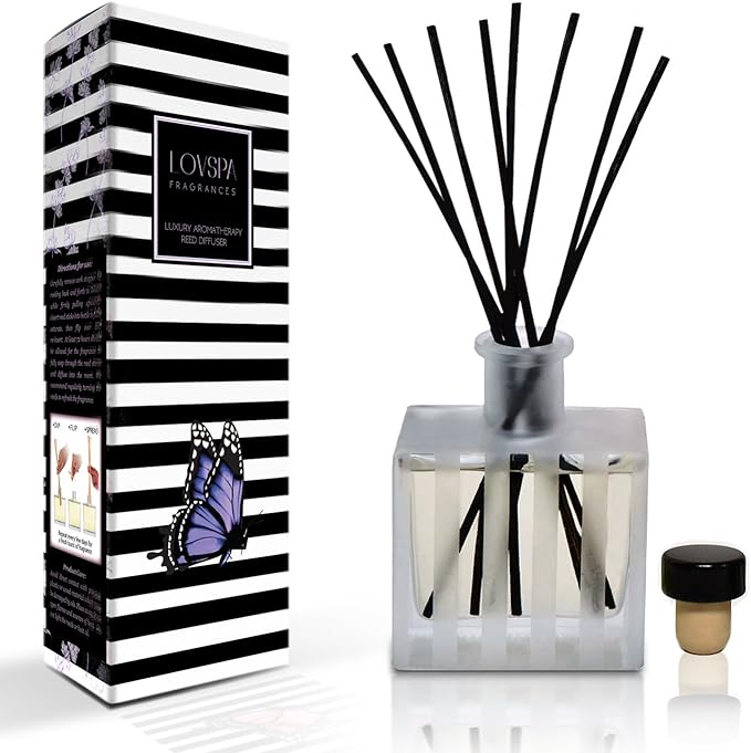 LOVSPA White Tea Reed Diffuser – Scented Sticks Set - Soothing White Tea Scent Infused with Notes of Woody Cedar and Vanilla - Air Freshener for Large Rooms - Made in The USA
