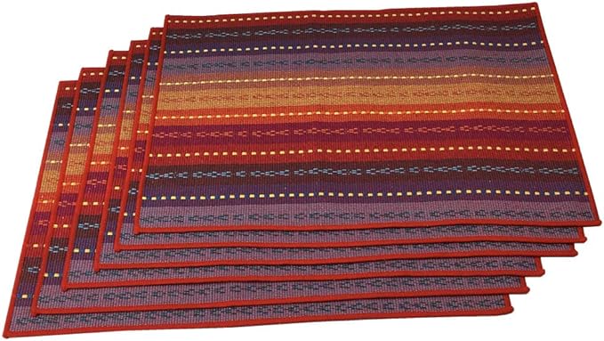 WAZAIGUR Hand Woven with 100% Cotton Placemats Colorful Placemats Braided Ribbed Durable Heat-Insulation Table Mats Set of 6,Rainbow