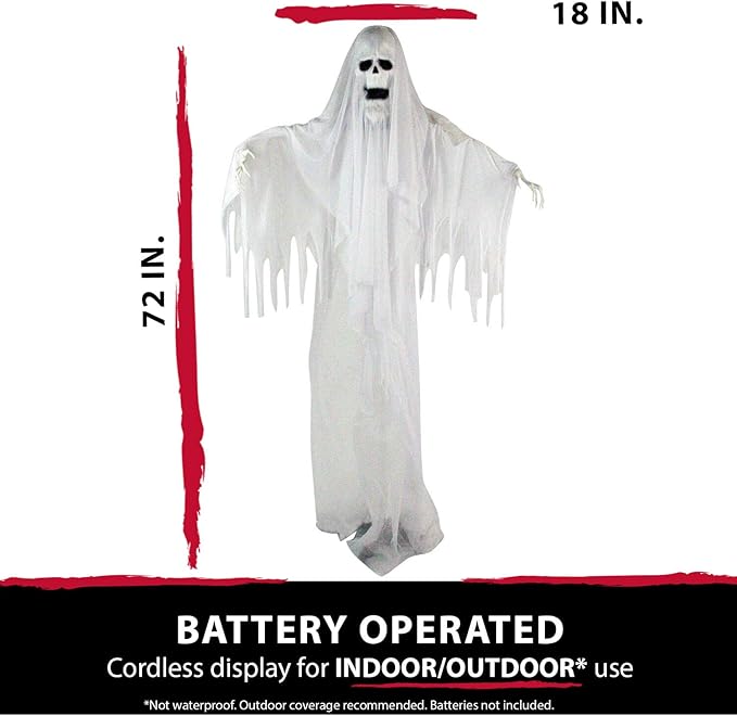 Haunted Hill Farm Life-Size Scary Talking Ghost Animatronic with Touch Activated Lights and Sound, Battery Operated Indoor or Covered Outdoor Decoration, Creepy Halloween Prop
