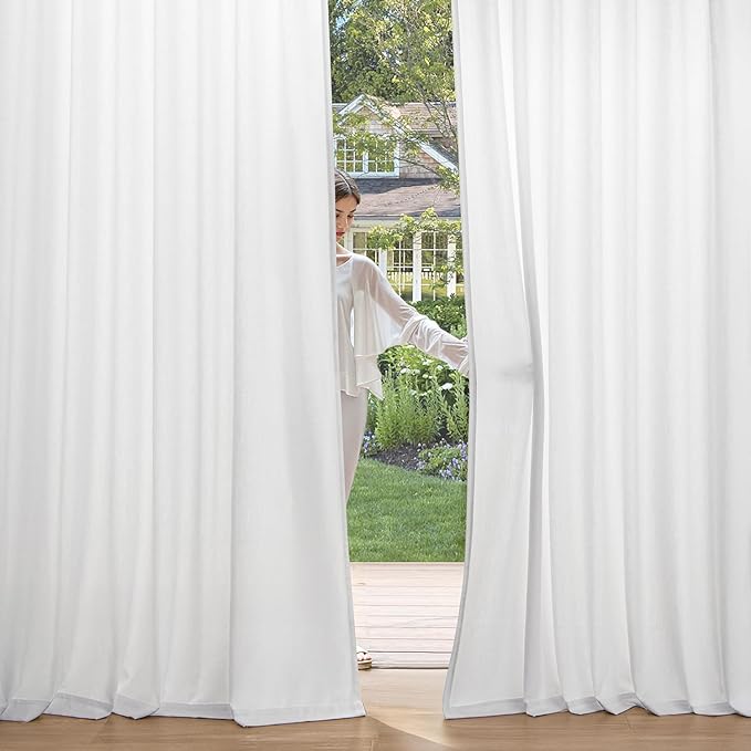 MIULEE Non-See-Through Privacy Linen Curtains 2 Panels, Light Filtering Window Curtains Farnhouse Textured Back Tab Semi Sheer Drapes for Bedroom Living Room, 52 x 90 Inches Long, Pure White
