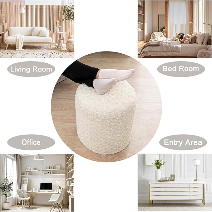 Modern Round Ottoman Multifunctional Floor Pouf Ottoman Foot Rest Footrest Stool Pouf Foot Stool for Living Room Bedroom Ivory