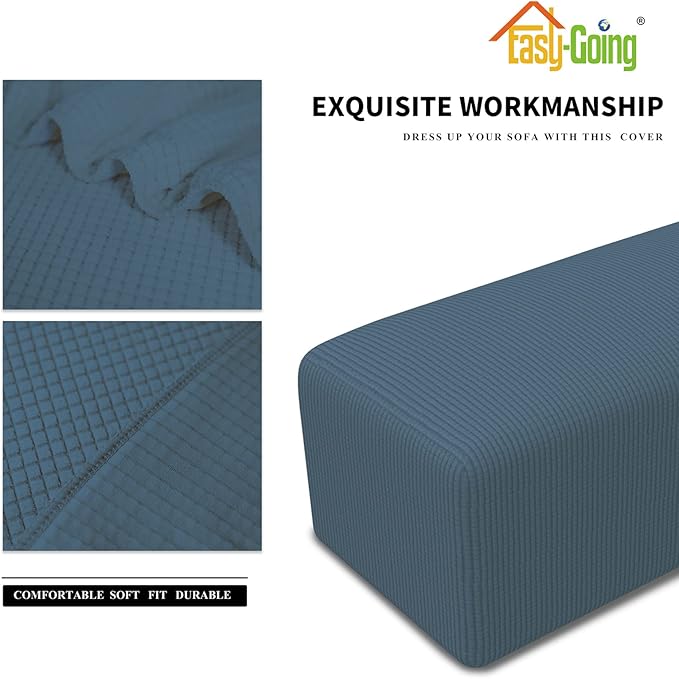 Easy-Going Stretch Ottoman Cover Folding Storage Stool Furniture Protector Soft Rectangle Slipcover with Elastic Bottom (Ottoman Large, Bluestone)