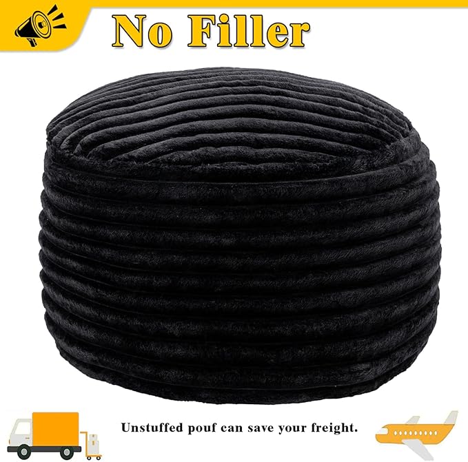 Asuprui Pouf Ottoman Unstuffed Ottoman Foot Rest Floor Pouf 20x20x12 Inches Round Bean Bag Chair Foldable Floor Chair Storage for Living Room Bedroom Black Stripe