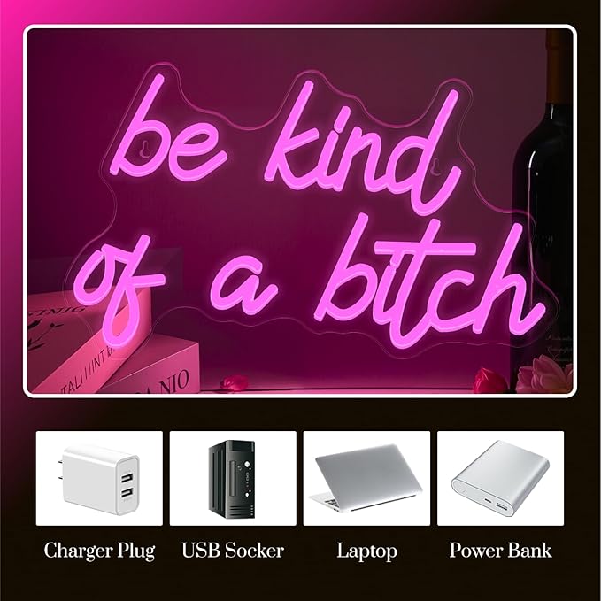 Be Kind Of A B Neon Sign Pink Led Signs for Girls Bedroom Wall Decor Funny Neon Light Sign For Bacelorette Party Club Bar Wedding Preppy Room Decoration Hilarious Women Gifts