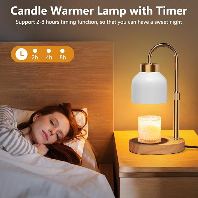 Candle Warmer Lamp, with Timer Dimmer and 2 Bulbs, Height and Brightness Adjustable, Modern Electric Wax Warmer for Women Mom, Best Birthday and House Warming Gift for New Home Decor