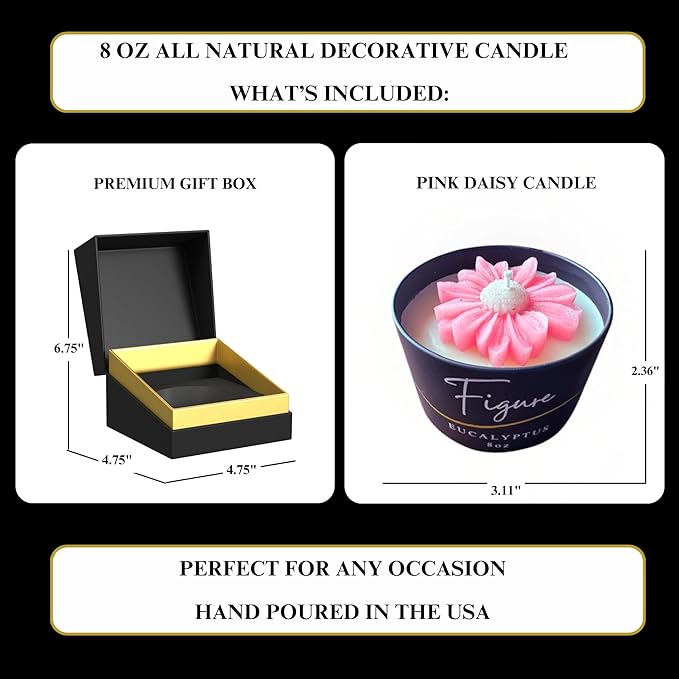 All Natural Scented Candle for Women | Hand-Poured | Beeswax & Organic Soy Wax Blend | 100% Beeswax Wick | Gardeners, Teachers, Spring | Premium Gift Box Included | Pink Daisy - Eucalyptus
