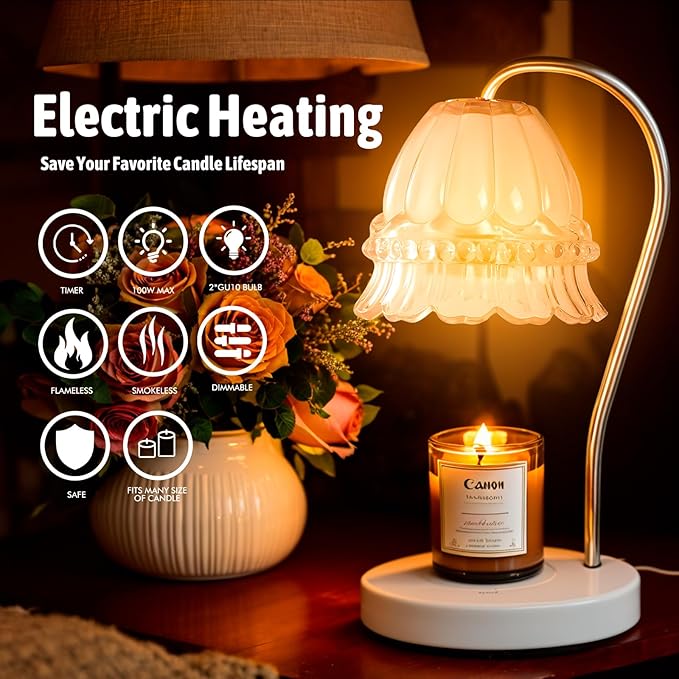 GEEZO Fragrance Candle Warmer Lamp,Electric Candle Warmer with Timer & Dimmer,Mom Christmas Birthday Gifts for Women, House Warming Gifts New Home Bedroom Decor