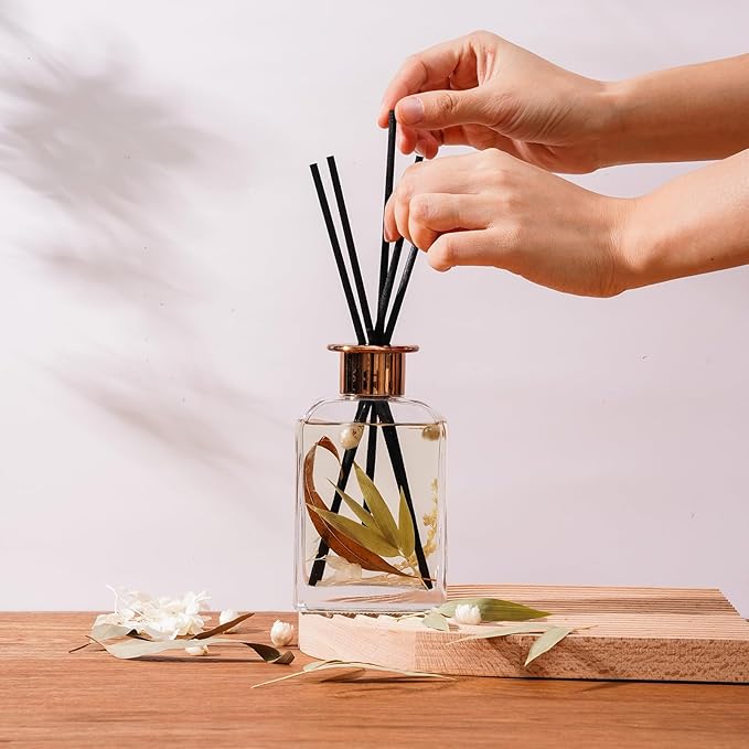 White Peach Oolong Tea Botanical Essential Oil Reed Diffuser Set/6.7oz/Fresh Bamboo, Eucalyptus/Decorative Air Freshener/Home, Office, Room Décor/Aromatherapy Gift/Scentsy Home Fragrance