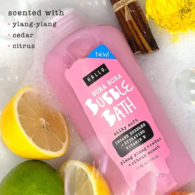 Hallu Bora Bora Bubble Bath Cedar Citrus Scent Hydrating Vitamin E 17 fl oz | 2 Pack