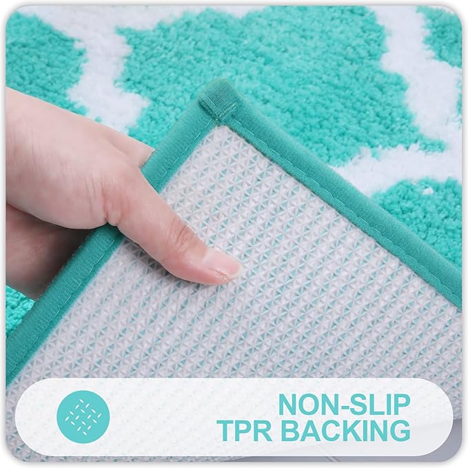 OLANLY Bathroom Rugs 24x16, Soft and Absorbent Microfiber Bath Rugs, Non-Slip Shaggy Shower Carpet, Machine Wash Dry, Bath Mats for Bathroom Floor, Tub and Shower, Turquoise