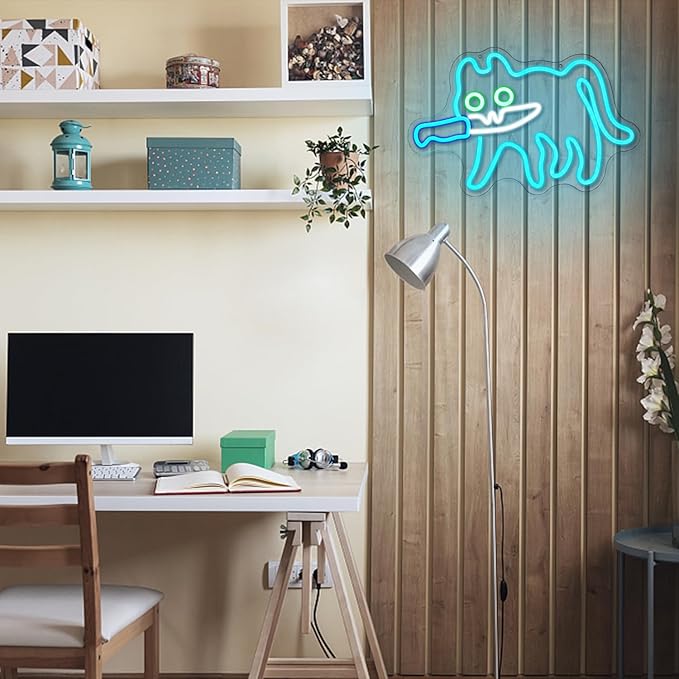 Cat Neon Sign for Wall Decor, Knife Cat Neon Light,Blue Cautiously Cat LED Neon Light for Bedroom Zoo Cat Cafe Cat House Store Home Men Cave Home Bar Decoration(16.9"*12.4")
