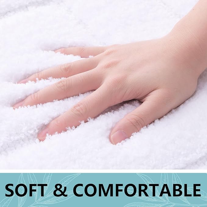 Buganda Bathroom Rugs, 30" x 20", Soft and Absorbent Microfiber Bath Rugs, Non-Slip Shaggy Shower Carpet, Machine Wash Dry Bath Mats for Bathroom Floor, Tub and Shower, White