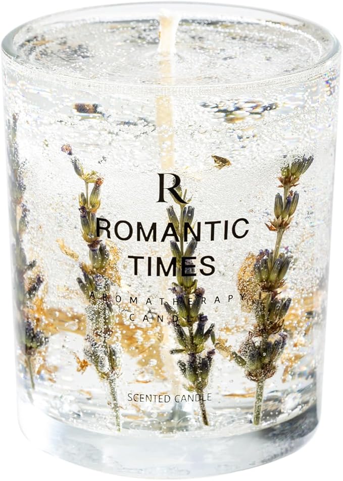 EPIKOS Jelly Aromatherapy Candle with Eternal Flower Inside and with Nighttime Illumination,12.35oz, 45 Hour Burn Time, Perfect Home Decor, Gift Choice, Floral, Fruity Scents (Juniper & Lavender)
