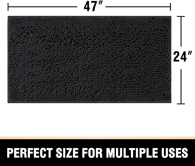 H.VERSAILTEX Bathroom Rugs Bath Mats Non Slip Luxury Chenille Bathroom Runner Rug 24x47 Extra Soft and Absorbent Shaggy Rugs Dry Fast Plush Area Carpet Mats for Bath Room, Tub - Black