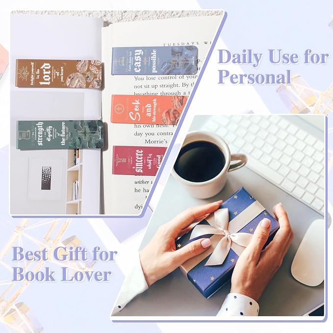 48 Pcs Bible Verses Magnetic Bookmarks, 24 Styles Christian Magnet Book Markers Motivational Encouraging Magnetic Page Clip Gifts for Women Men School Office Supplies