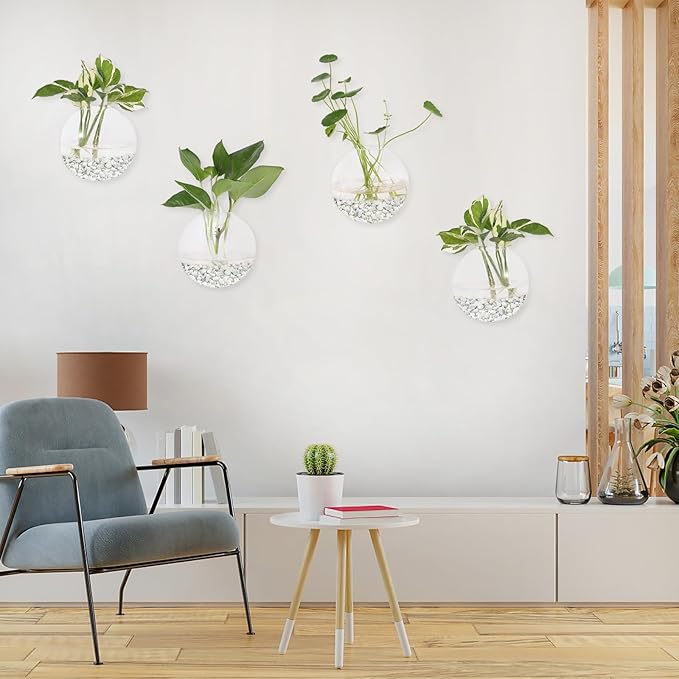 Hanging Wall Planters Pack of 6 Glass Planter Pots Round Glass Flower Vases Hanging Propagation Station Glass Plant Hanger Terrariums Wall Hanging Plant Container