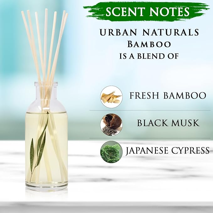 Urban Naturals Bamboo Citrus Reed Diffuser Oil with Sticks Set | A Fresh Citrus Blend with Bamboo, Black Musk & Japanese Cypress | Vegan. Made in The USA