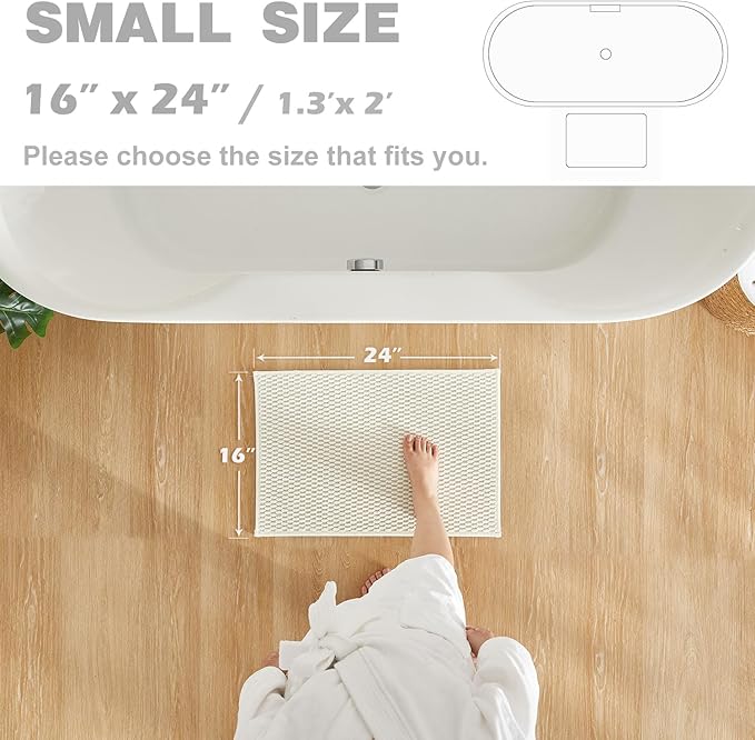 Bathroom Rugs Non Slip Washable, Super Absorbent Thin Bath Mat Small Quick Dry Low Pile Bathroom Rug, Ivory White 16"x24"